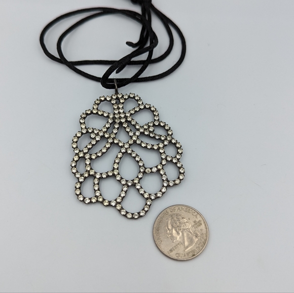 Beautiful Iconic Crystal Pendant by Kenneth Jay Lane Rhinestones on a silk cord - Picture 6 of 8